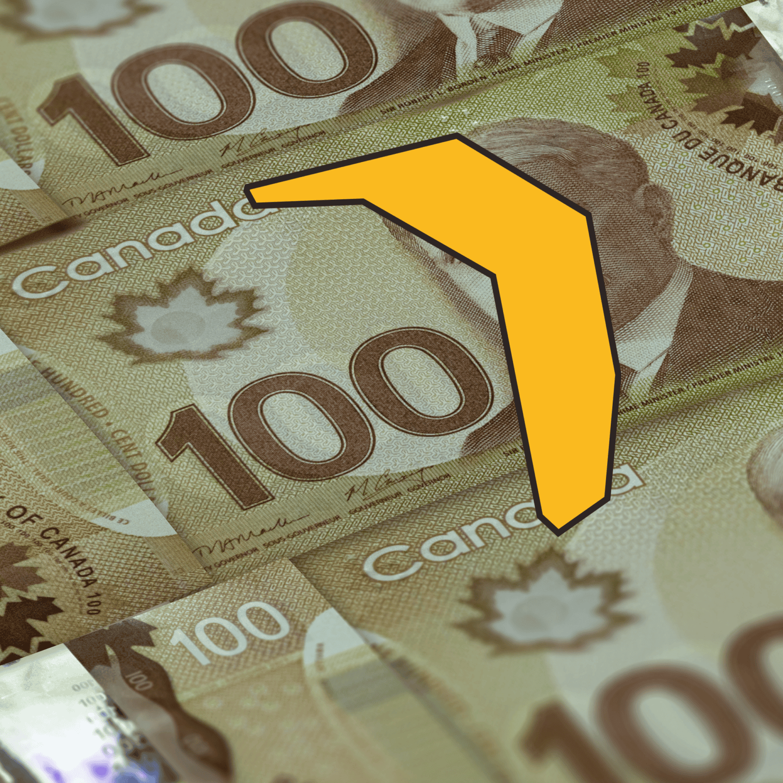 Yellow Fairtrade banana graphic on Canadian $100 bills representing Equifruit financial success and profitability